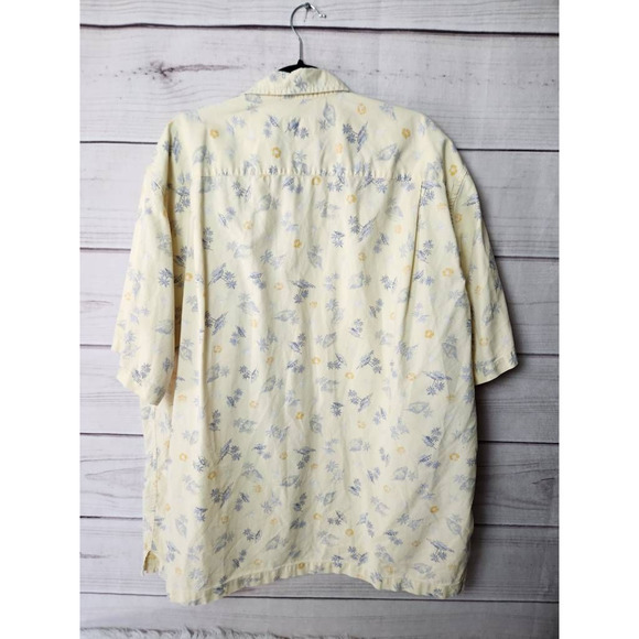 Eddie Bauer Mens Button Down Shirt Yellow Blue Floral Short Sleeve Pocket XL - Picture 2 of 5